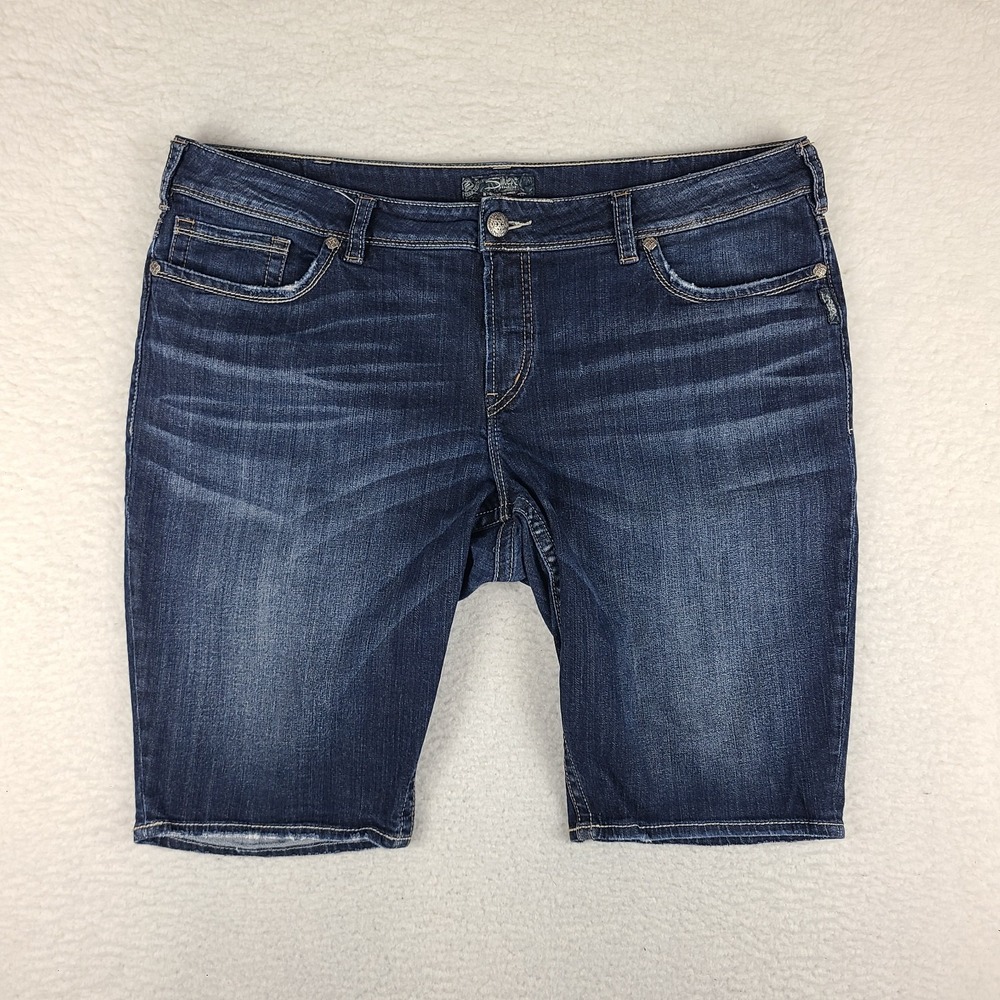 Silver Jeans Shorts Womens Plus Size 24 Suki Mid Bermuda 13" Inseam Blue Denim